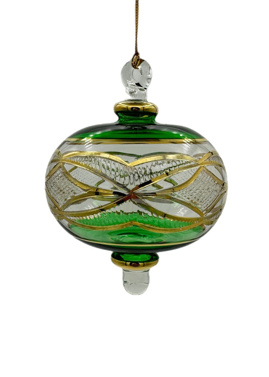 Gilded Ribbon Glass Lantern Ornament - 13cm