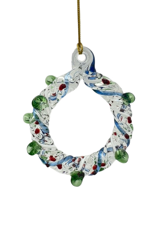 Festive Garland Glass Wreath Ornament - 12cm