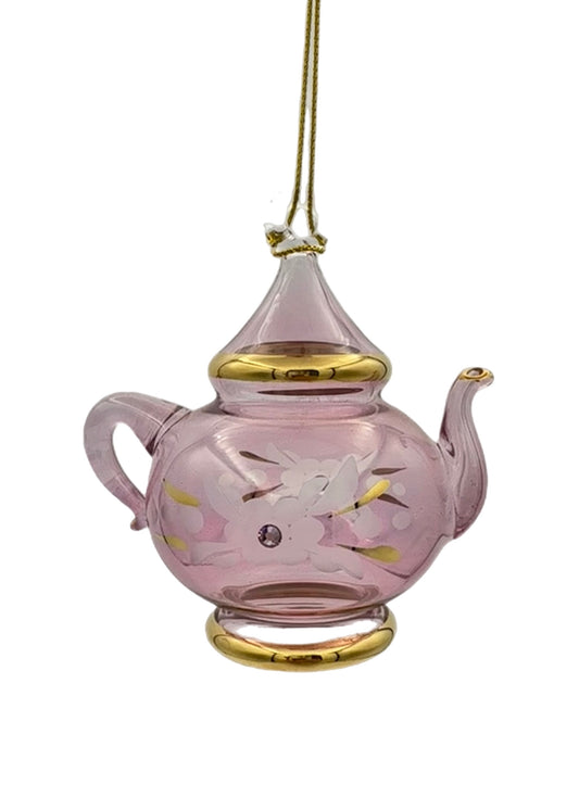 Floral Teapot Glass Ornament - 10cm