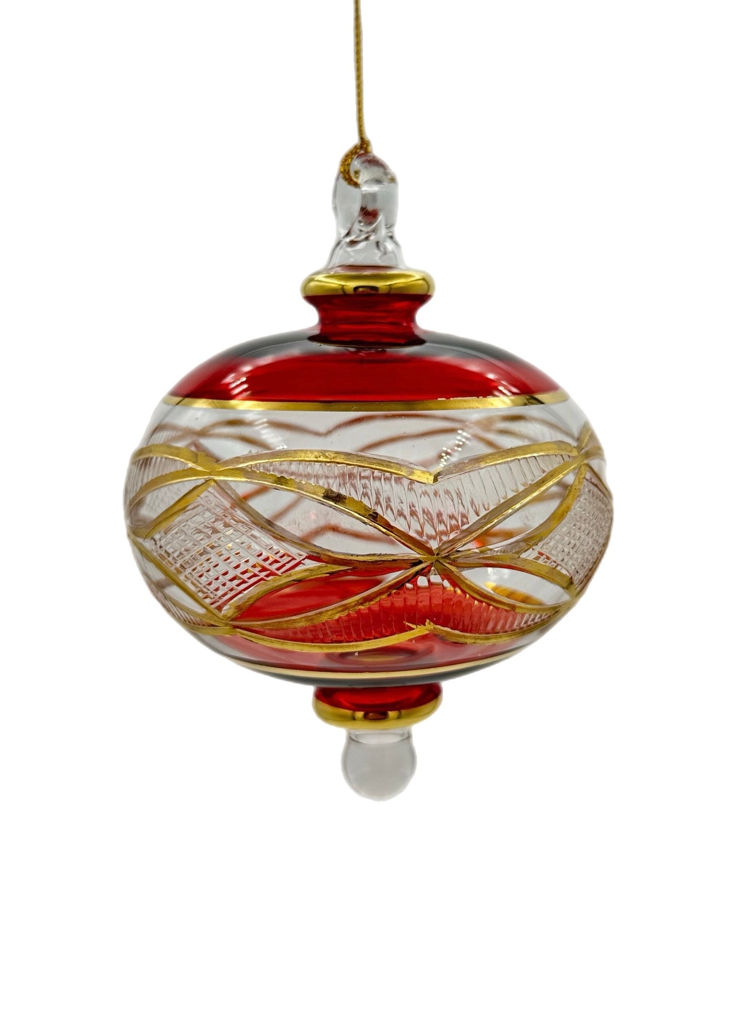 Gilded Ribbon Glass Lantern Ornament - 13cm