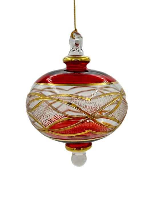 Gilded Ribbon Glass Lantern Ornament - 13cm