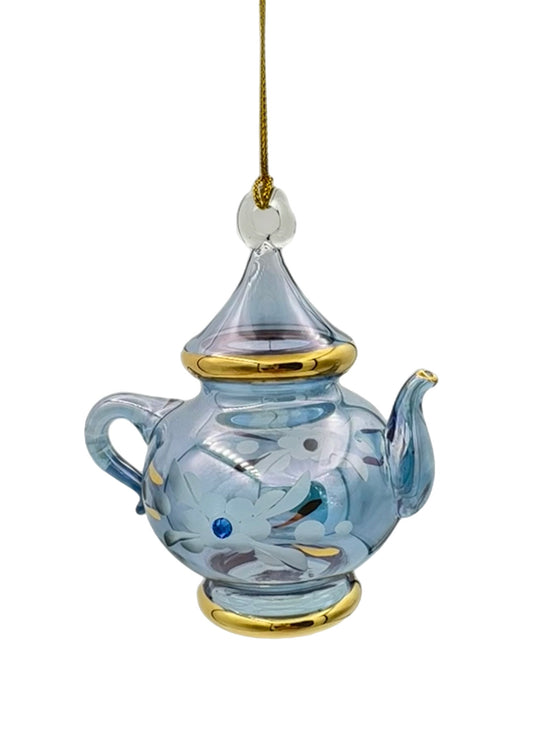 Floral Teapot Glass Ornament - 10cm