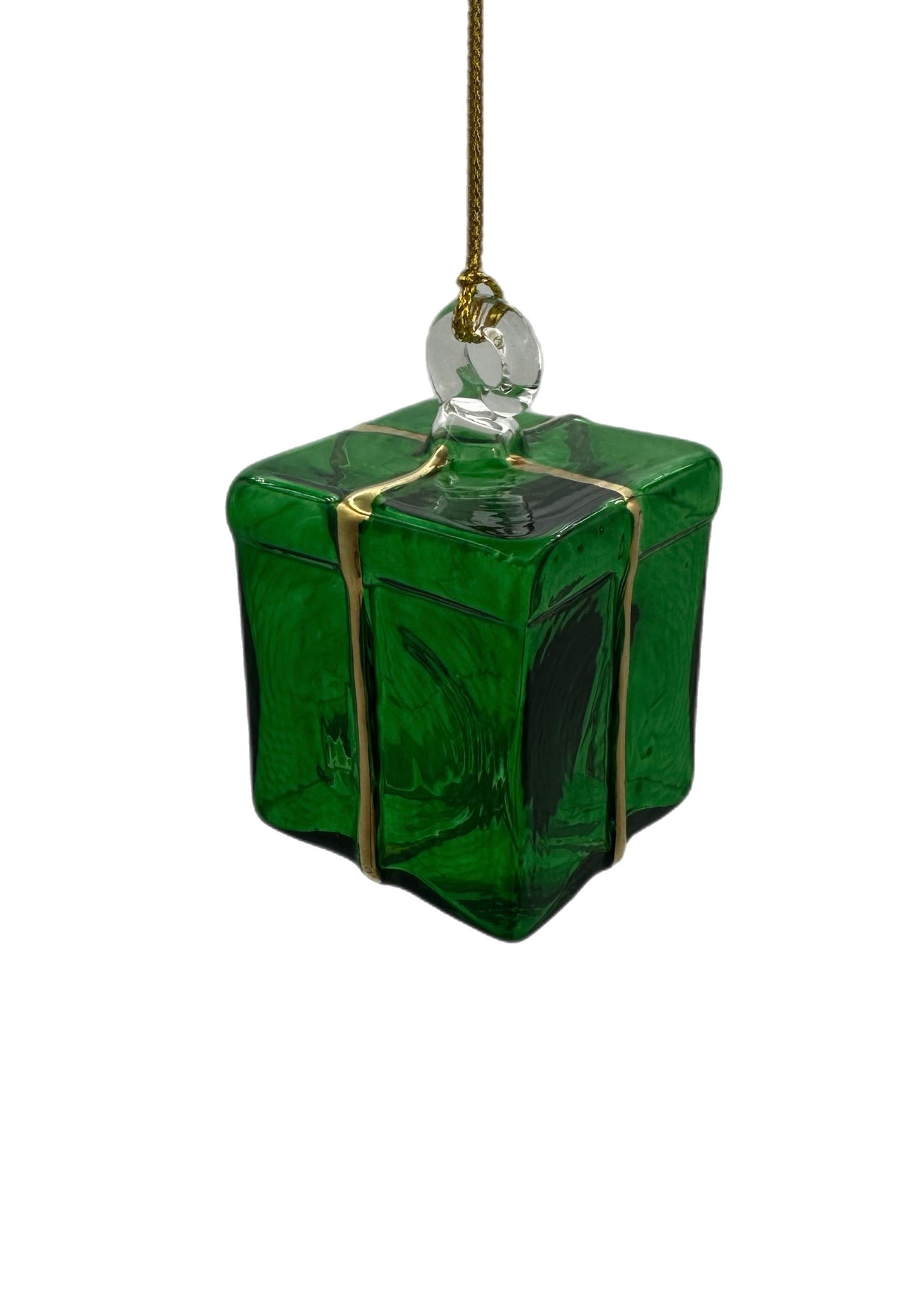 Golden Wrap Glass Gift Ornament - 8cm