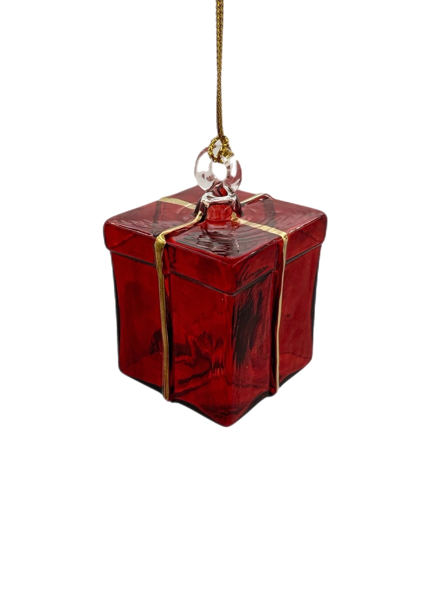 Golden Wrap Glass Gift Ornament - 8cm
